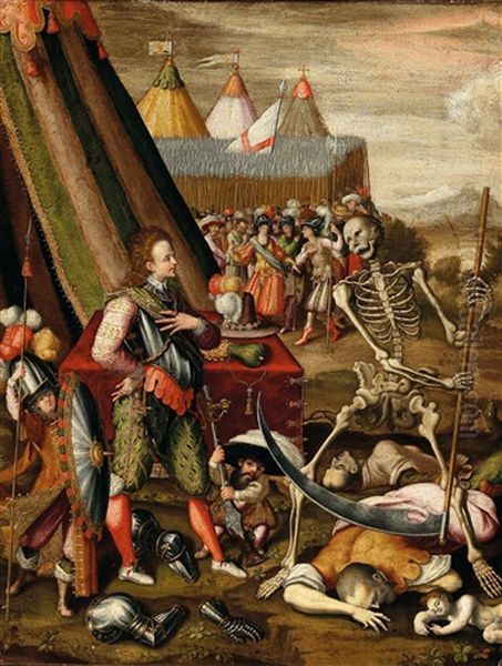 Der Dialog Des Prinzen Mit Dem Tod, Allegorie Auf Die Schrecken Des Krieges Oil Painting by Antoine Caron