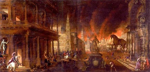 The Burning Of Troy Oil Painting by Antoine Caron