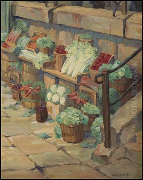 A Fruit And Vegetable Stall, Bonsecours Market, Montreal Oil Painting by Paul Archibald Octave Caron