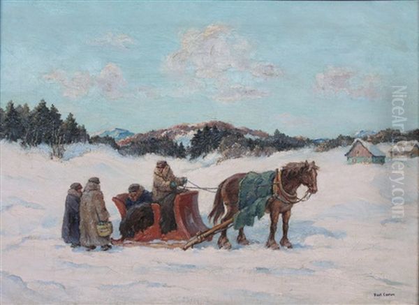 New Years Greetings - A Laurentian Scene Oil Painting by Paul Archibald Octave Caron