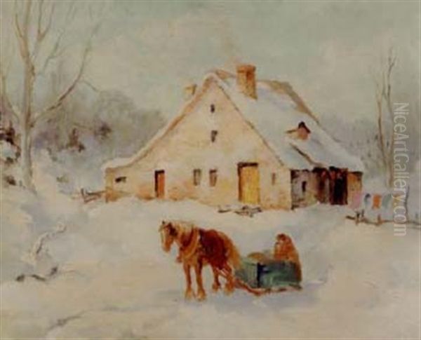 Le Moulin Des Jesuites, Between La Prairie And Caughnawaga Oil Painting by Paul Archibald Octave Caron