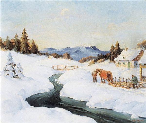 A Laurentian Hill Stream Oil Painting by Paul Archibald Octave Caron