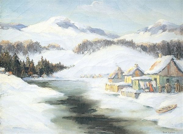 Early Spring On The Riviere Du Gouffre, Baie St. Paul, P.q., Canada Oil Painting by Paul Archibald Octave Caron