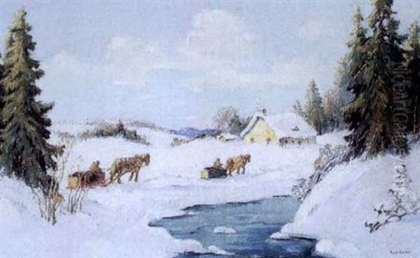 A Sunny Winter's Day Oil Painting by Paul Archibald Octave Caron