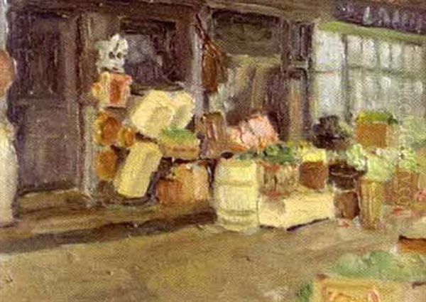 Fruit And Vegetable Dealers, Bonsecours Market, Montreal Oil Painting by Paul Archibald Octave Caron