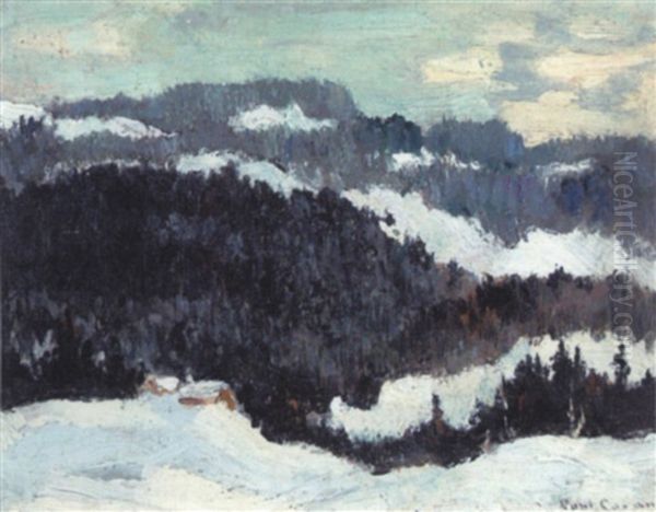 Fir-clad Hills In Winter Oil Painting by Paul Archibald Octave Caron