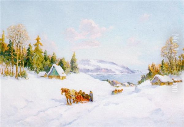 Winter Morning, Baie St. Paul Oil Painting by Paul Archibald Octave Caron