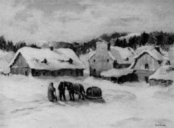 A Farm In Baie St. Paul, Quebec Oil Painting by Paul Archibald Octave Caron