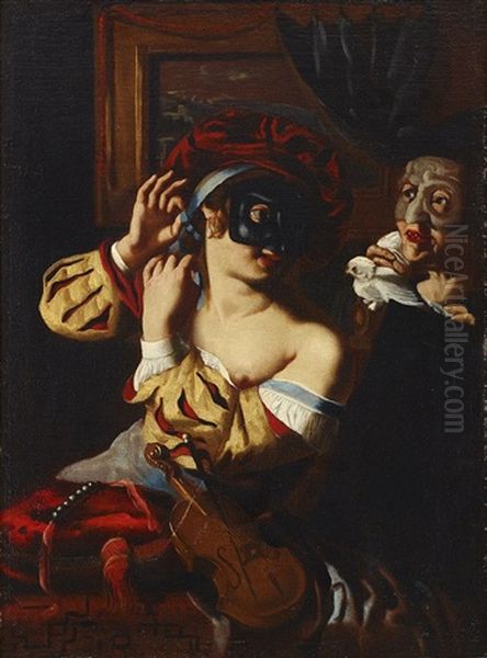 Masquerade Oil Painting by Angelo Caroselli