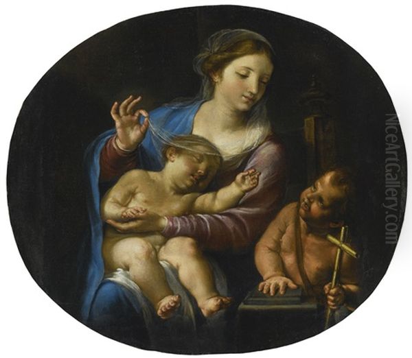 The Madonna And Child With The Infant Saint John The Baptist Oil Painting by Angelo Caroselli