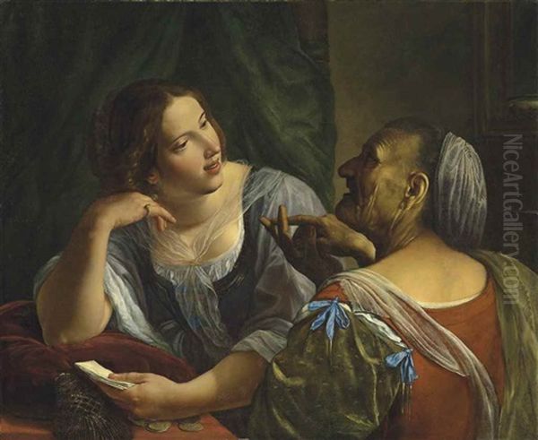 An Allegory Of Youth And Old Age Oil Painting by Angelo Caroselli