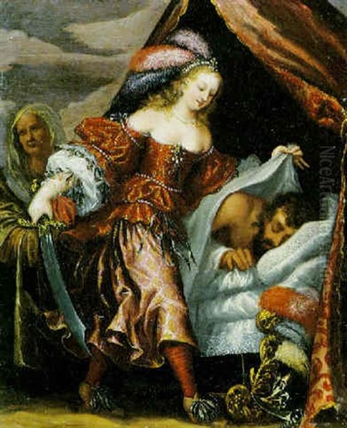 Giuditta Decapita Oloferne Oil Painting by Angelo Caroselli