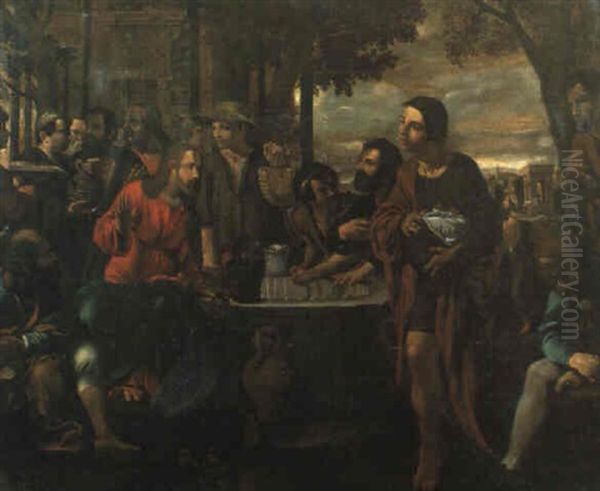 Cristo In Emmaus Oil Painting by Angelo Caroselli