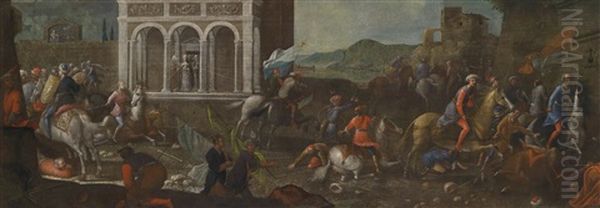 Die Heilige Katharina Von Siena Eine Stadt Gegen Die Turken Verteidigend Oil Painting by Vittore Carpaccio