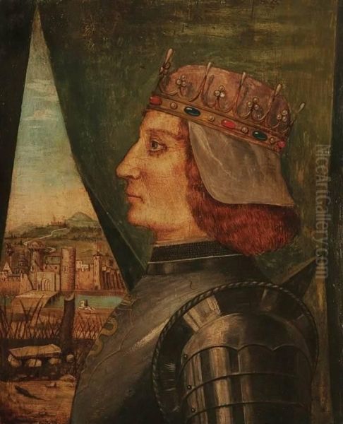 Portrait Of Jean Marie Visconti In Armor-circa 1500 Oil Painting by Ambrogio de Predis