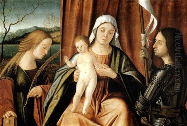 The Madonna And Child With Saints Catherine Of Alexandria And George Or Liberale (attributed To Vittore And Benedetto Carpaccio) Oil Painting by Vittore Carpaccio