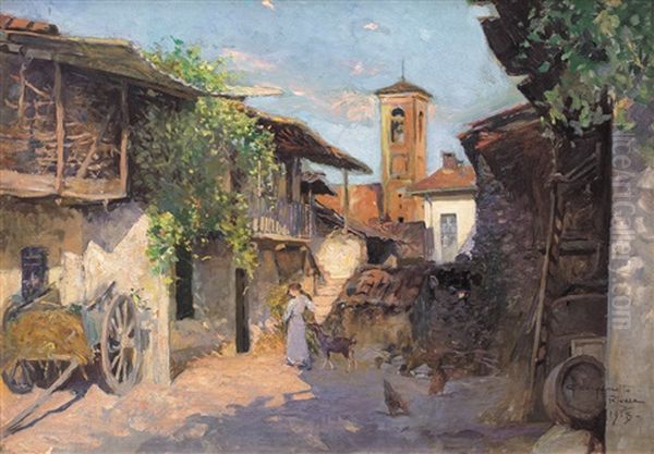 Rivara, Scorcior Di Cortile Con Figura Oil Painting by Giovanni Battista Carpanetto