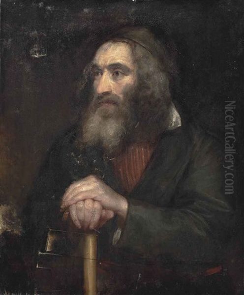 Portrait Of A Polish Jew, Half-length, In A Black Coat, His Hands Resting On A Cane Oil Painting by Margaret Sarah Carpenter