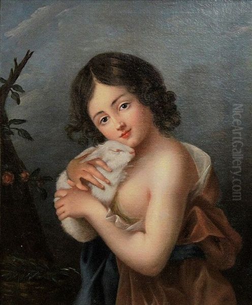 Portrait Of A Young Girl With A Rabbit Oil Painting by Margaret Sarah Carpenter