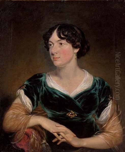 Portrait Of Charlotte Hanway Bigge In A Green Velvet Dress And Diaphanous Shawl Oil Painting by Margaret Sarah Carpenter