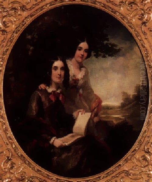 Two Sisters With Book Oil Painting by Margaret Sarah Carpenter