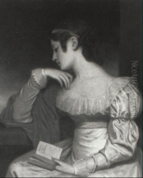 Portrait Of A Lady, Half-length, Reading 'hamlet' Oil Painting by Margaret Sarah Carpenter