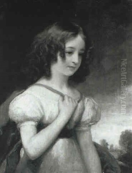 Portrait Of A Young Girl In A Landscape Oil Painting by Margaret Sarah Carpenter