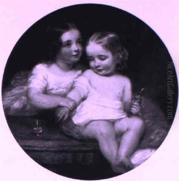 Portrait Of Two Children Oil Painting by Margaret Sarah Carpenter