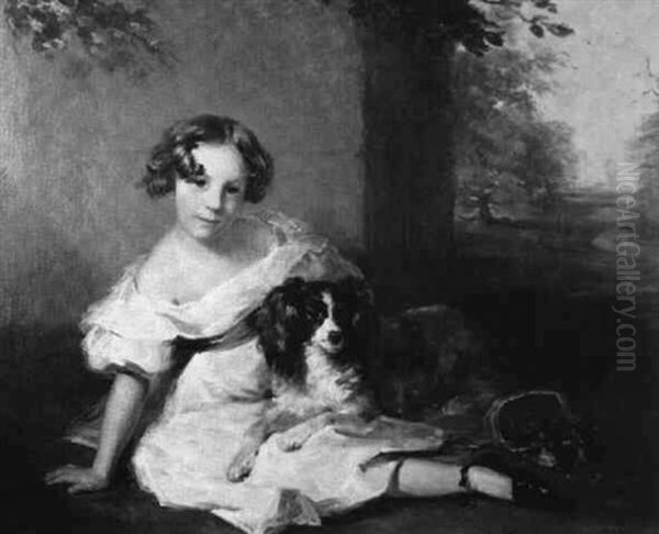 Young Girl In White Dress With Spaniel Oil Painting by Margaret Sarah Carpenter