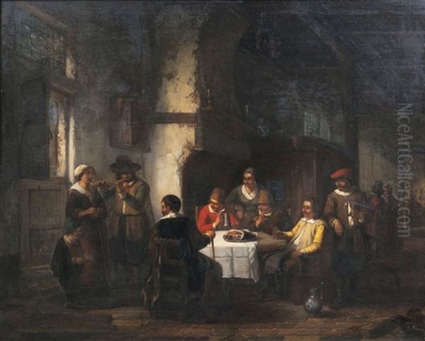 Gesellschaft Mit Wandernden Musikanten Oil Painting by Henri Joseph Gommarus Carpentero