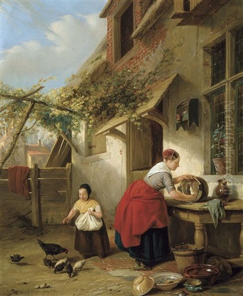 Outdoor Summer Scene With Mother And Child (1842) Oil Painting by Henri Joseph Gommarus Carpentero