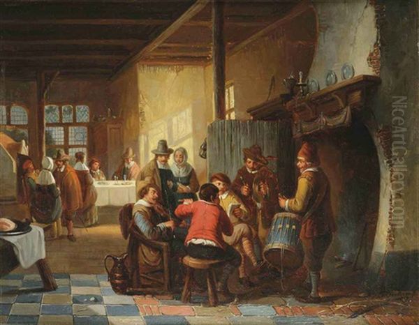 A Tavern Interior With People Making Music Oil Painting by Henri Joseph Gommarus Carpentero