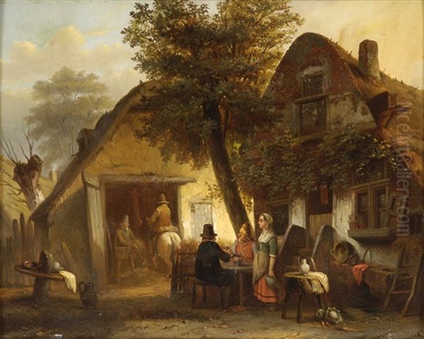 Vor Dem Gasthof Oil Painting by Henri Joseph Gommarus Carpentero