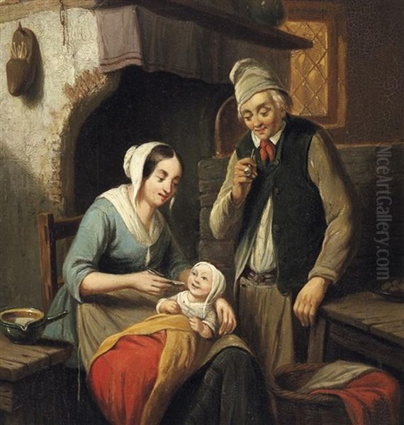 Der Erste Brei. Junge Familie In Der Stube Oil Painting by Henri Joseph Gommarus Carpentero