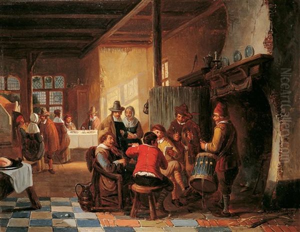 Wirtshausszene Mit Personen Im Kostum Des 17. Jahrhunderts Oil Painting by Henri Joseph Gommarus Carpentero