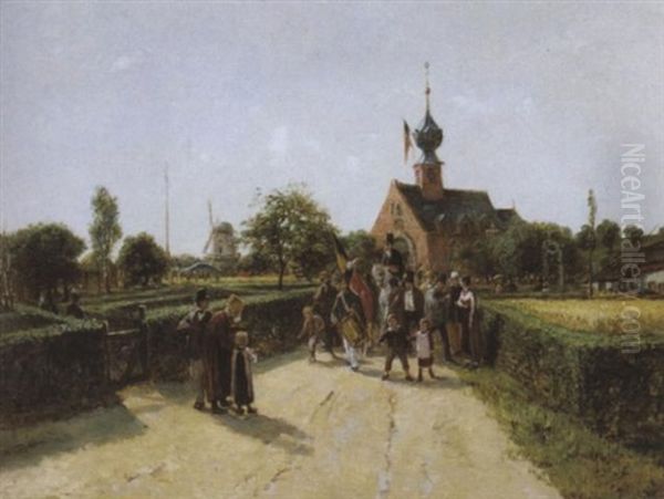 Jour De Fete Flamande Au Village Oil Painting by Henri Joseph Gommarus Carpentero