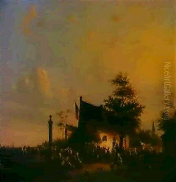 Jour De Fete Au Village Oil Painting by Henri Joseph Gommarus Carpentero