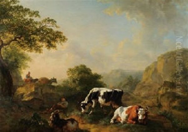 Paysage D'italie, Le Petit Gardien De Vaches Oil Painting by Jean Charles Carpentero