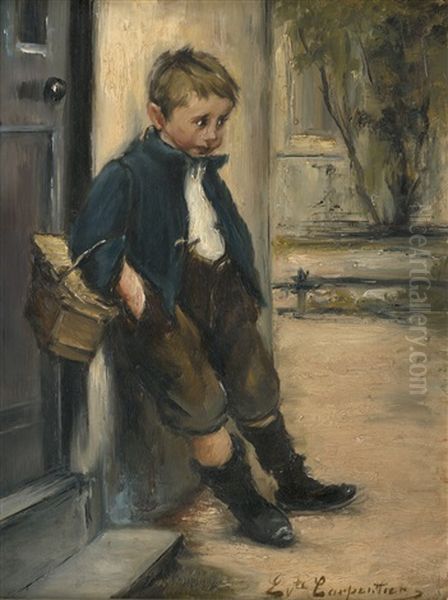 Der Kleine Bote (junge Mit Korb An Eine Hauswand Gelehnt) Oil Painting by Evariste Carpentier