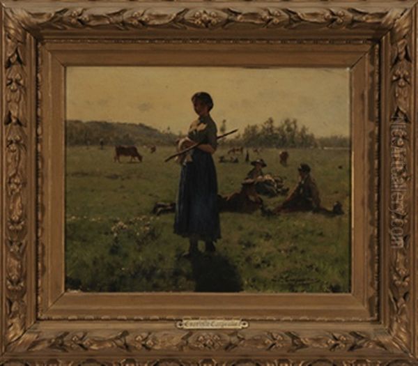 Resting In A Pasture Oil Painting by Evariste Carpentier