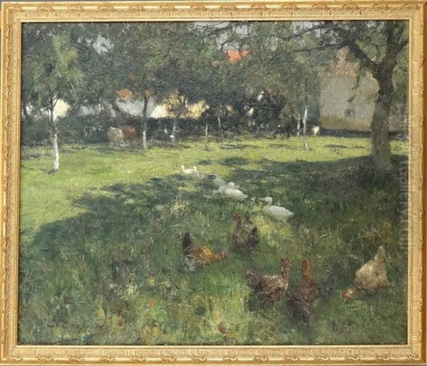 Canards Et Poules Dans Une Prairie Oil Painting by Evariste Carpentier