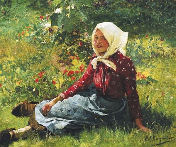 Meisje In Landschap Oil Painting by Evariste Carpentier