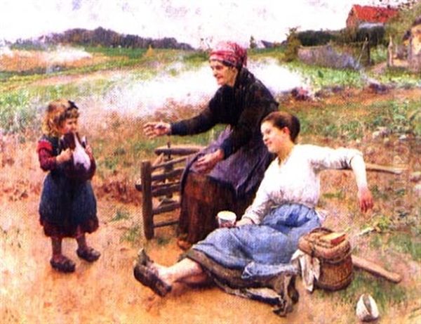 Pause Du Midi, Les Trois Generations Oil Painting by Evariste Carpentier