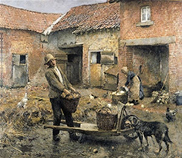 Cour De Ferme Oil Painting by Evariste Carpentier