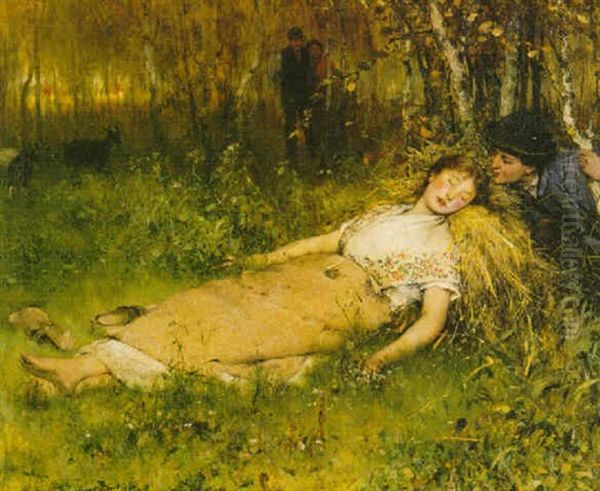 The Sleeping Shepherdess Oil Painting by Evariste Carpentier