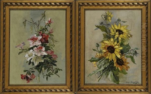 Sonnenblumen Und Hibiskus (2 Works) Oil Painting by Marie-Paule Carpentier