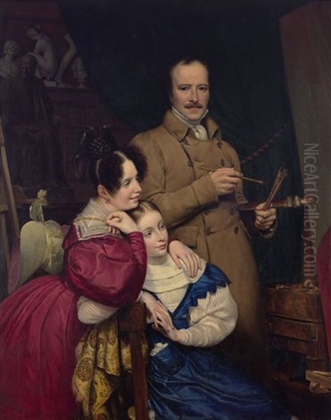 Autoportrait Du Peintre Et Sa Famille Dans L'atelier Oil Painting by Paul Claude Michel Le Carpentier