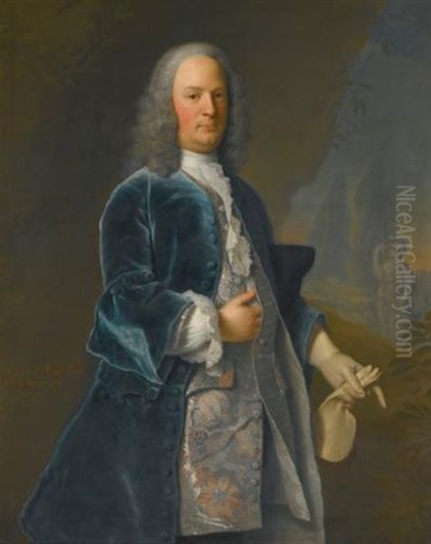 Portrait Of Edward Weld (1705-1761) Of Lulworth Castle, In A Garden, A Statue Of Minerva Beyond Oil Painting by Adriaen Carpentiers