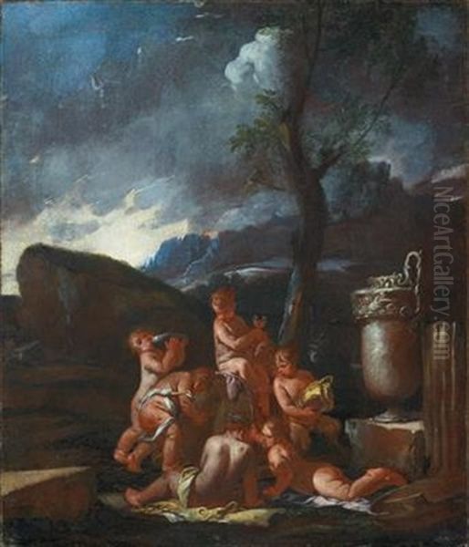 Bacchanal With Putti Oil Painting by Giulio Carpioni