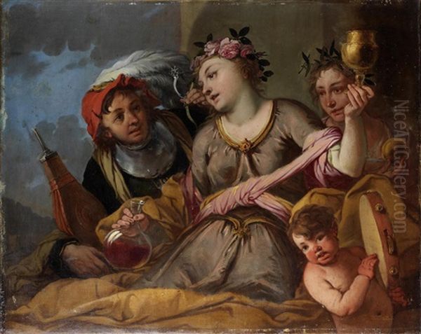 Joy Seated Between Obstinacy And Vigilance Oil Painting by Giulio Carpioni